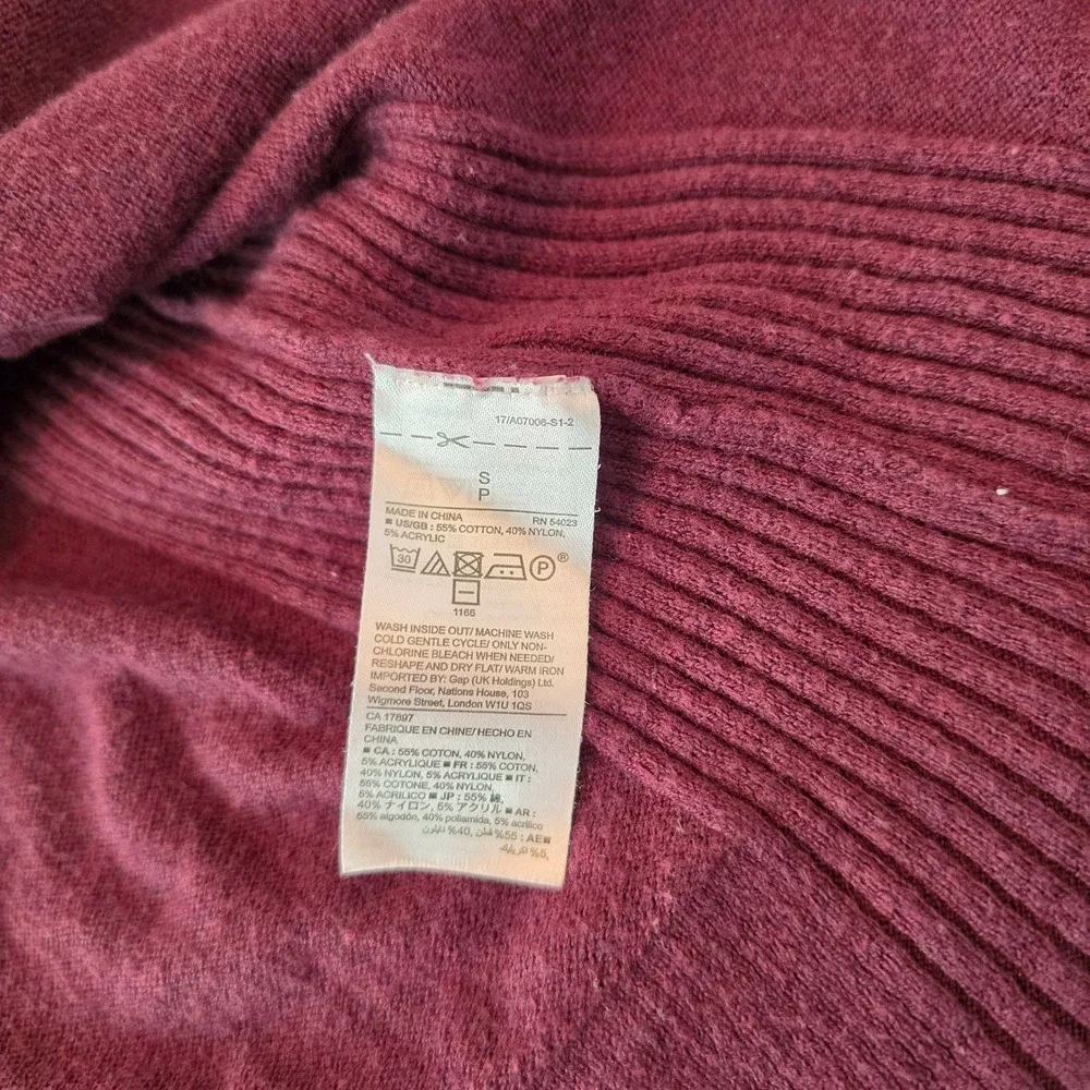 Gap Womens Small Burgundy Plum Open Front Cotton Blend Knit Cardigan Sweater
